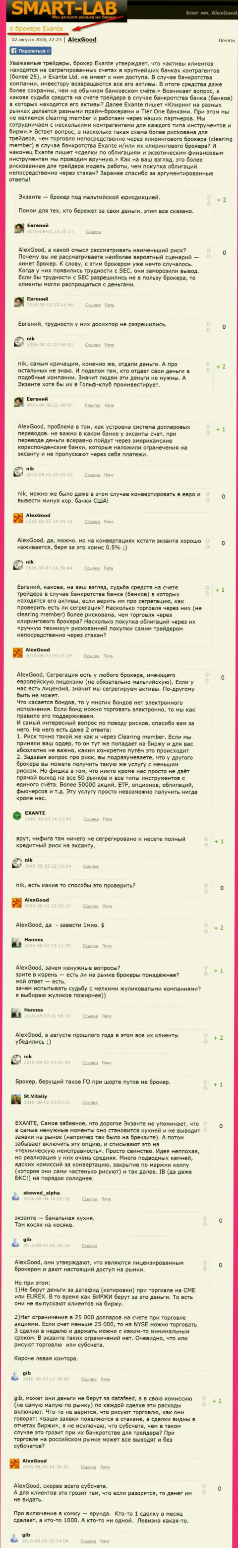 Разоблачение Exante на sMart-lab.ru