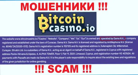Компания Bitcoin Casino находится под крышей конторы Dama N.V.