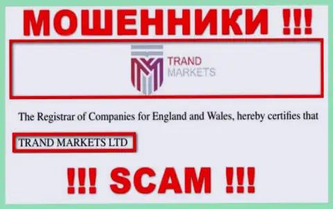 Юридическое лицо организации TrandMarkets Com - это TRAND MARKETS LTD, информация взята с официального веб-сайта