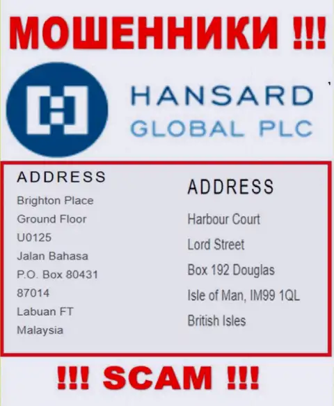 Добраться до компании Хансард, чтобы забрать назад денежные вложения невозможно, они зарегистрированы в офшоре: Harbour Court, Lord Street, Box 192, Douglas, Isle of Man IM99 1QL, British Isles