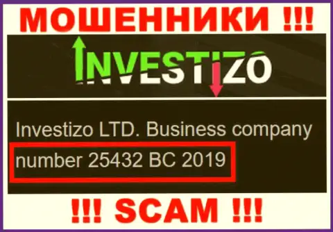 Инвестицо Лтд интернет махинаторов Investizo зарегистрировано под этим номером - 25432 BC 2019