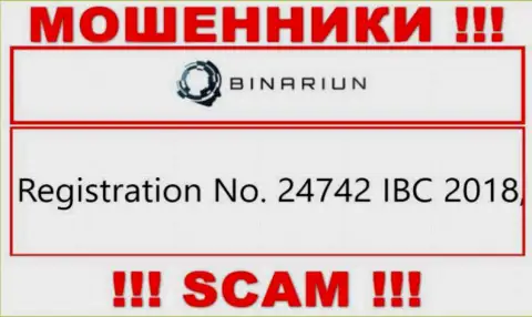 Номер регистрации организации Binariun, которую лучше обходить стороной: 24742 IBC 2018