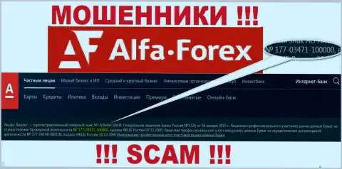 Альфа Форекс на сайте сообщает про наличие лицензии на осуществление деятельности, выданной Центробанком России, но будьте внимательны - это мошенники !!!