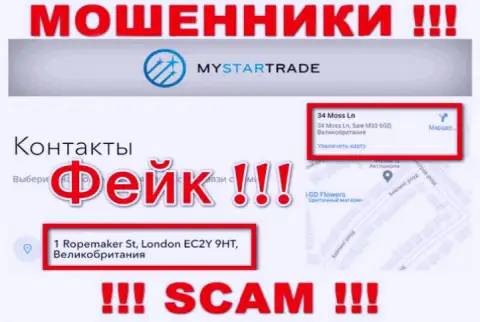 Избегайте совместного сотрудничества с компанией MYSTARTRADE LTD - указанные мошенники указали левый официальный адрес