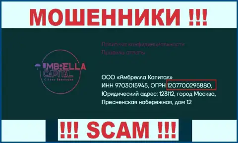 ООО Амбрелла Капитал интернет мошенников UmbrellaCapital было зарегистрировано под вот этим рег. номером: 207700295880