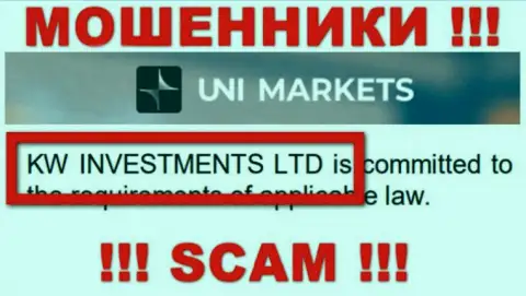 Владельцами UNIMarkets Com является организация - KW Investments Ltd