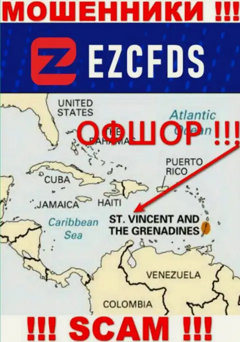 St. Vincent and the Grenadines - офшорное место регистрации мошенников EZCFDS Com, приведенное на их сайте