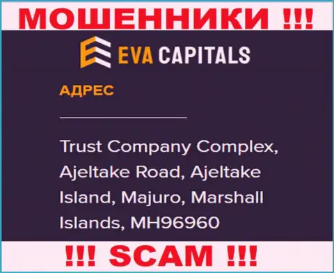 На сервисе EvaCapitals предоставлен оффшорный адрес регистрации конторы - Trust Company Complex, Ajeltake Road, Ajeltake Island, Majuro, Marshall Islands, MH96960, будьте осторожны - это махинаторы