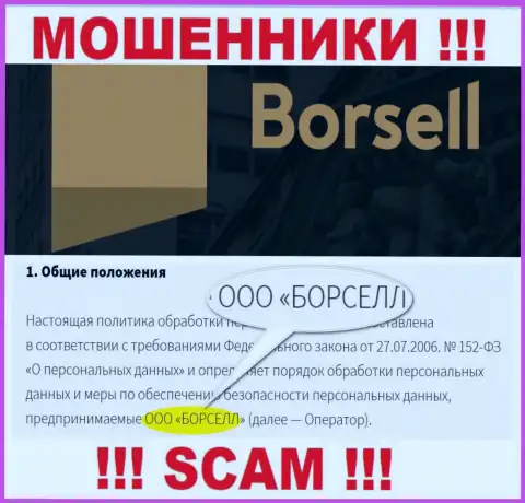 Мошенники Borsell принадлежат юридическому лицу - ООО БОРСЕЛЛ