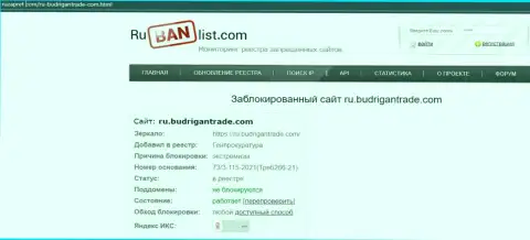 Информационный сервис BudriganTrade на территории Российской Федерации заблокирован Генпрокуратурой