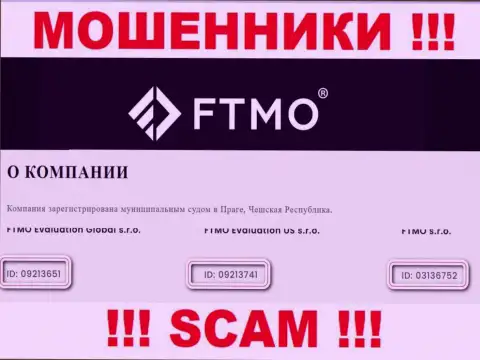 Организация FTMO s.r.o. предоставила свой рег. номер на своем официальном веб-ресурсе - 09213651