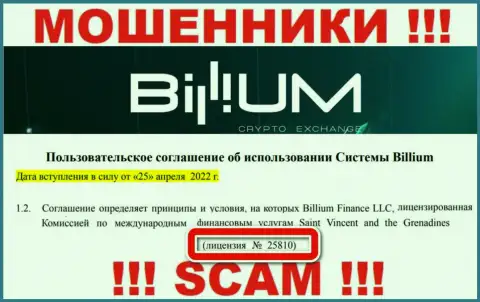 Вы не сможете забрать вложенные денежные средства с организации Billium, предоставленная на информационном ресурсе лицензия в этом случае не поможет