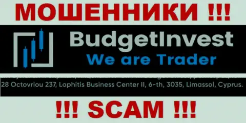 Не связывайтесь с организацией BudgetInvest - данные internet лохотронщики скрылись в оффшорной зоне по адресу - 8 Octovriou 237, Lophitis Business Center II, 6-th, 3035, Limassol, Cyprus