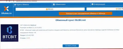 Информация об обменном онлайн пункте BTCBit на сайте хрейтес ру
