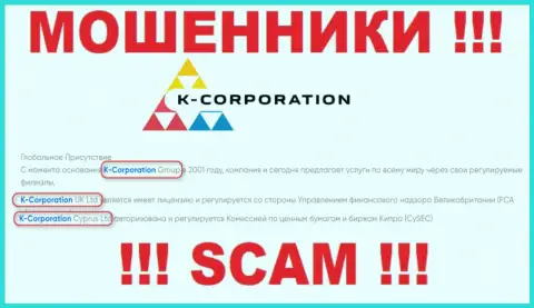 Юридическим лицом, владеющим махинаторами К-Корпорэйшн, является K-Corporation Group