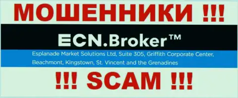 Противозаконно действующая организация ECN Broker расположена в офшорной зоне по адресу Suite 305, Griffith Corporate Center, Beachmont, Kingstown, St. Vincent and the Grenadine, будьте очень внимательны