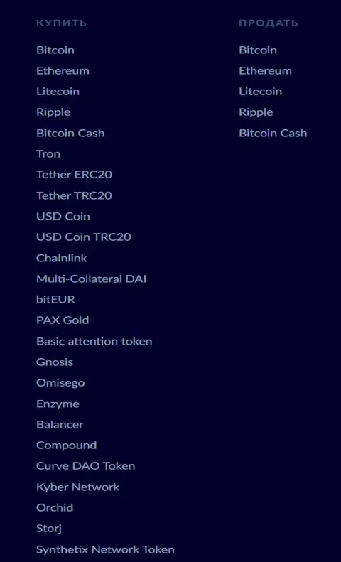 Список цифровых денег для выполнения сделок в криптовалютном онлайн обменнике БТЦ Бит